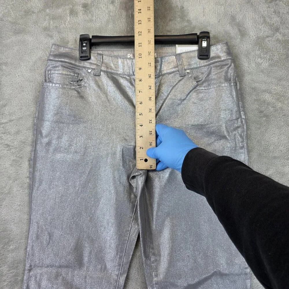 Chicos Platinum Jeans Womens 8 Regular Silver Metallic Slim Leg Denim Pants - Picture 3 of 14